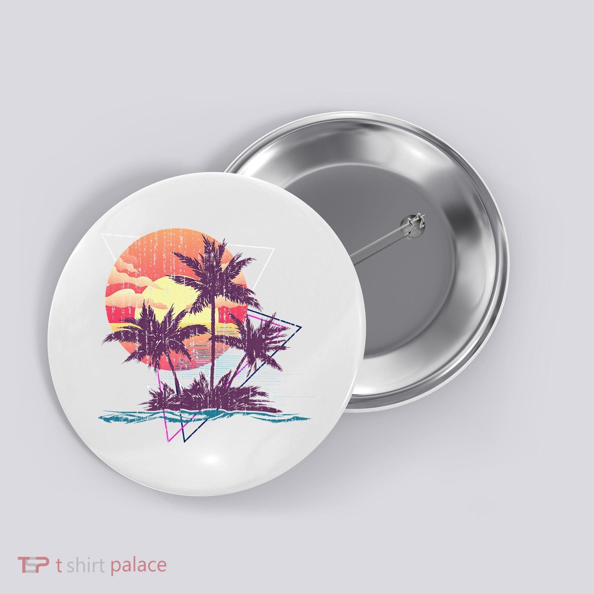 Retro Palm Trees Beach Sunset Tropical Summer Button