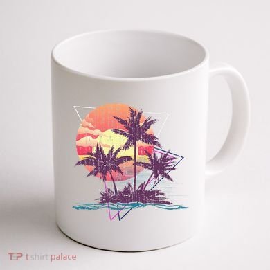 Retro Palm Trees Beach Sunset Tropical Summer Coffee Mug back