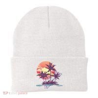 Retro Palm Trees Beach Sunset Tropical Summer Beanie thumb 0