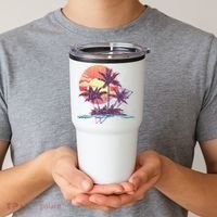 Retro Palm Trees Beach Sunset Tropical Summer Tumbler thumb 2