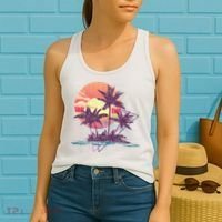 Retro Palm Trees Beach Sunset Tropical Summer Women's Tank Top thumb 2