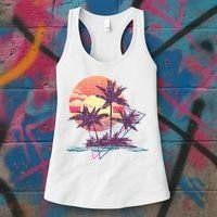 Retro Palm Trees Beach Sunset Tropical Summer Women's Tank Top thumb 3