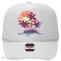 Retro Palm Trees Beach Sunset Tropical Summer Hat thumb 0
