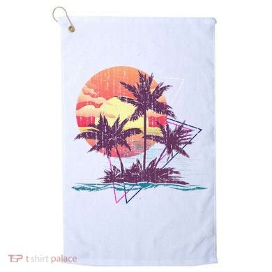 Retro Palm Trees Beach Sunset Tropical Summer Golf Towel