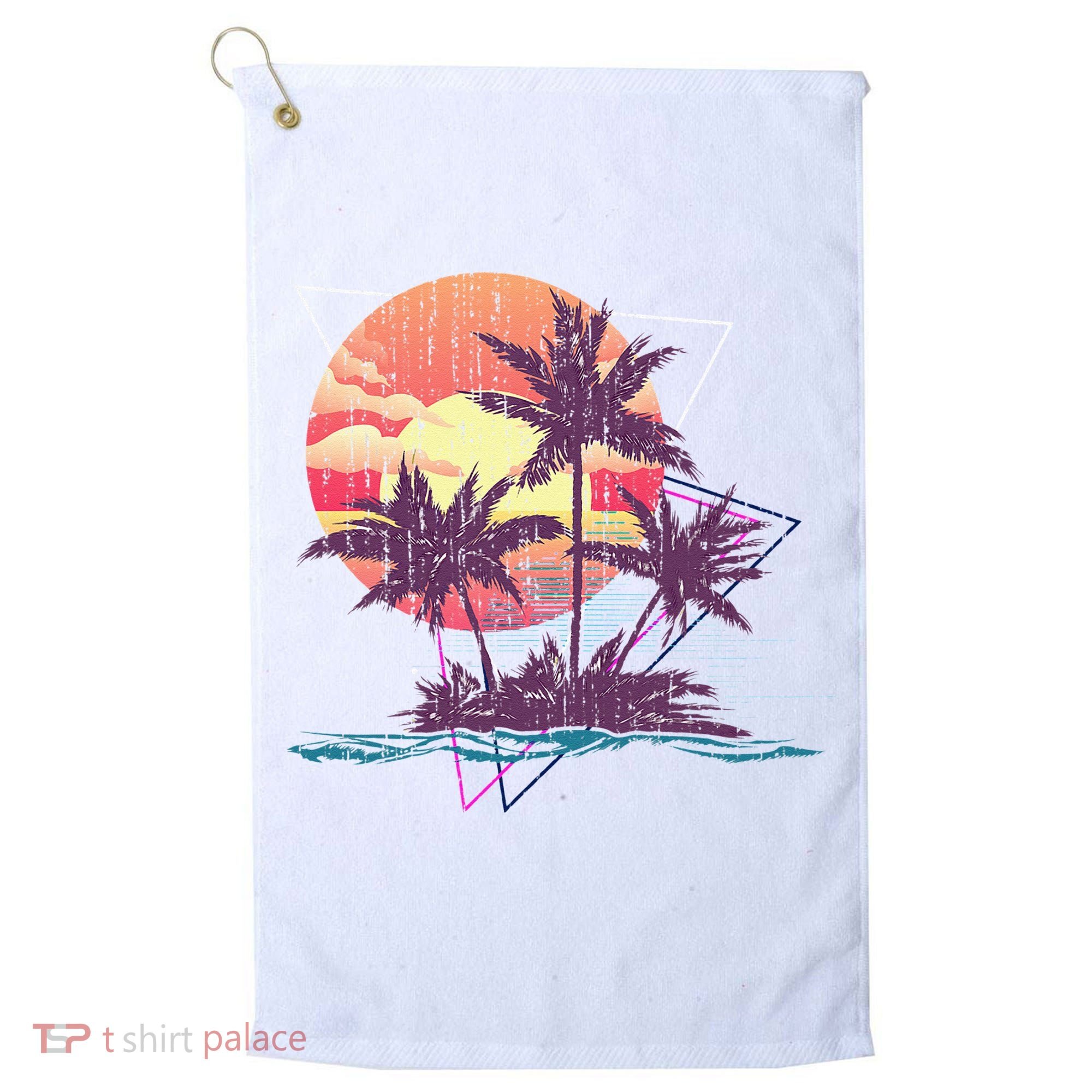 Retro Palm Trees Beach Sunset Tropical Summer Golf Towel