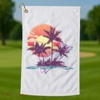 Retro Palm Trees Beach Sunset Tropical Summer Golf Towel thumb 1