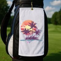 Retro Palm Trees Beach Sunset Tropical Summer Golf Towel thumb 2