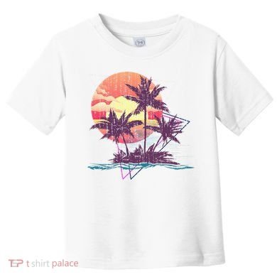 Retro Palm Trees Beach Sunset Tropical Summer Toddler T-Shirt