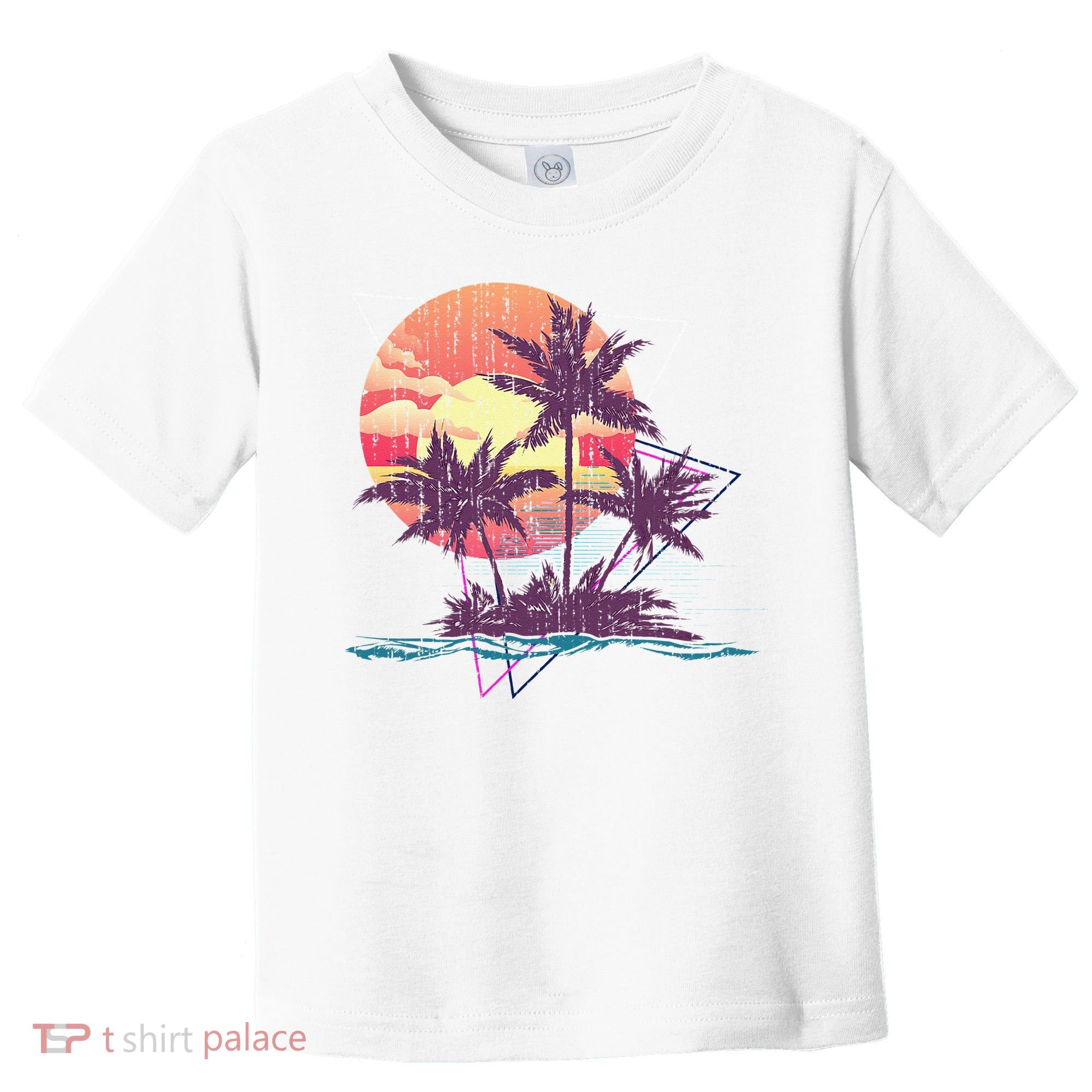 Retro Palm Trees Beach Sunset Tropical Summer Toddler T-Shirt