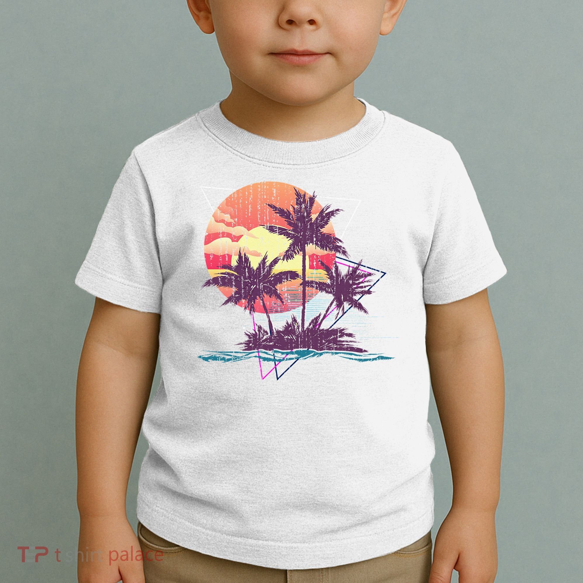 Retro Palm Trees Beach Sunset Tropical Summer Toddler T-Shirt