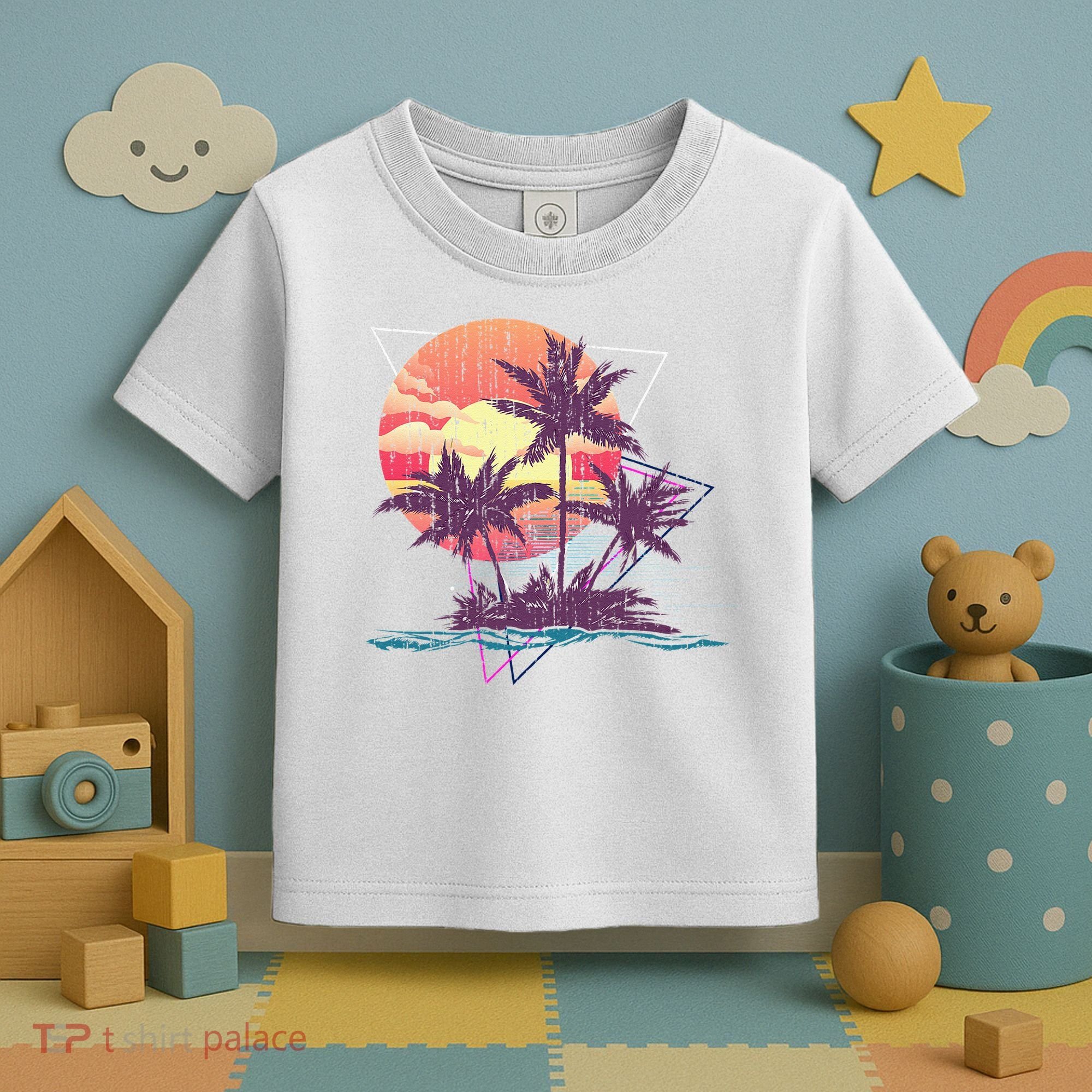 Retro Palm Trees Beach Sunset Tropical Summer Toddler T-Shirt