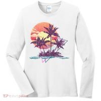 Retro Palm Trees Beach Sunset Tropical Summer Women's Long Sleeve Shirt thumb 0