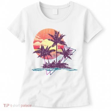 Retro Palm Trees Beach Sunset Tropical Summer Women's T-Shirt