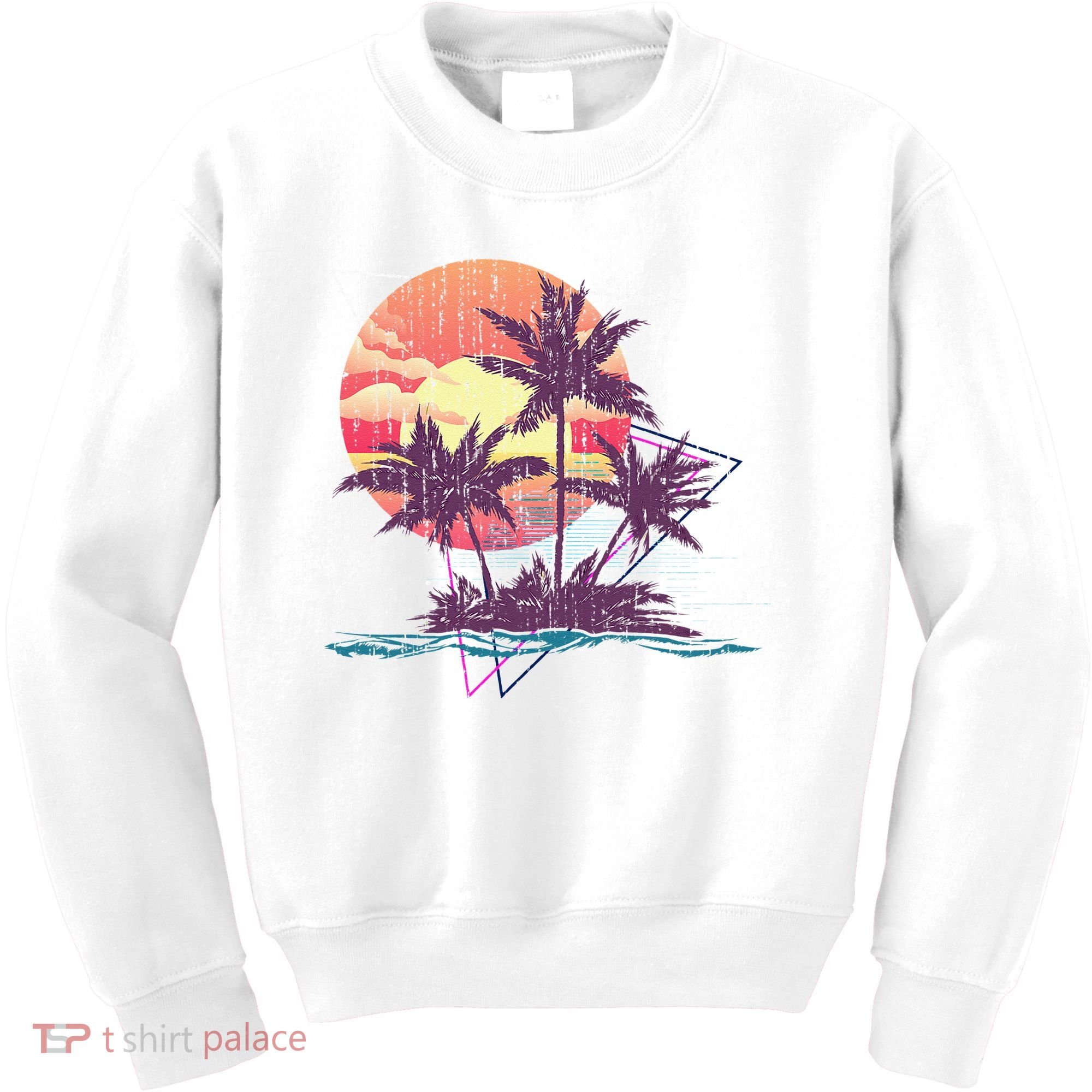Retro Palm Trees Beach Sunset Tropical Summer Kids Sweatshirt