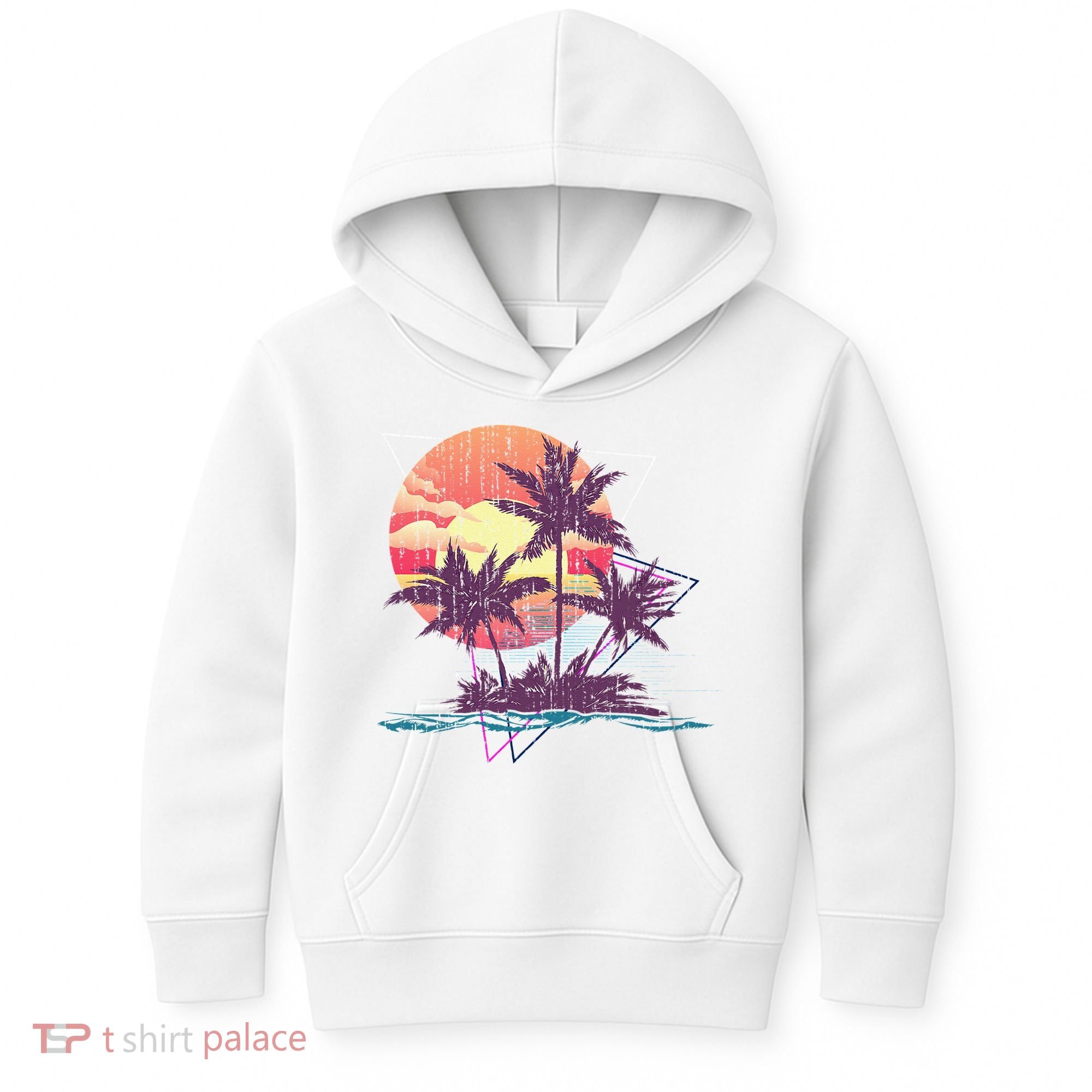 Retro Palm Trees Beach Sunset Tropical Summer Kids Hoodie