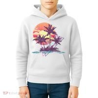 Retro Palm Trees Beach Sunset Tropical Summer Kids Hoodie thumb 4