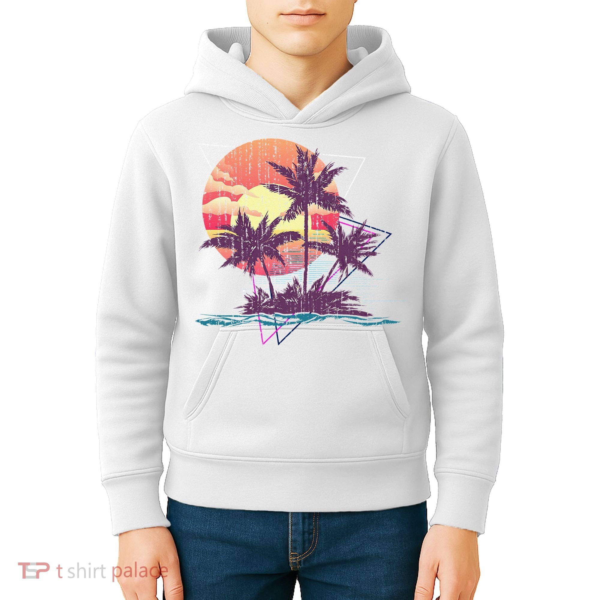 Retro Palm Trees Beach Sunset Tropical Summer Kids Hoodie