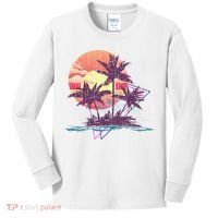 Retro Palm Trees Beach Sunset Tropical Summer Kids Long Sleeve Shirt thumb 0