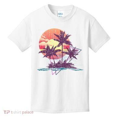 Retro Palm Trees Beach Sunset Tropical Summer Kids T-Shirt