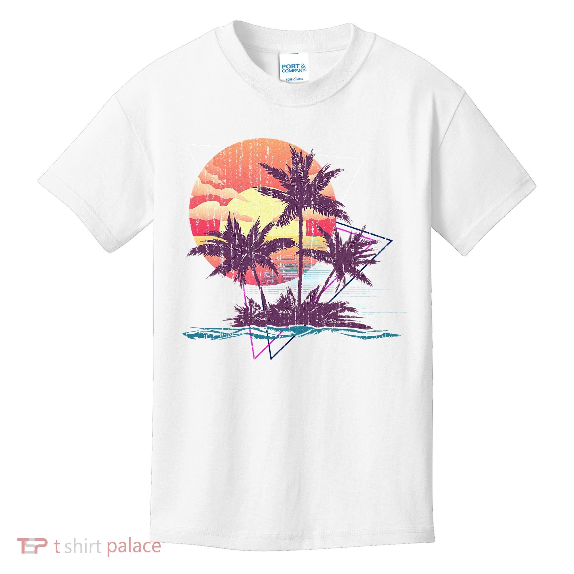 Retro Palm Trees Beach Sunset Tropical Summer Kids T-Shirt