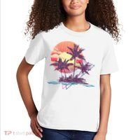 Retro Palm Trees Beach Sunset Tropical Summer Kids T-Shirt thumb 2
