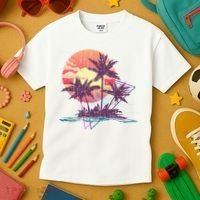 Retro Palm Trees Beach Sunset Tropical Summer Kids T-Shirt thumb 3