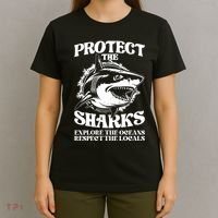 Retro Protect The Sharks Explore The Oceans Respect The Locals Shark Week Lover T-Shirt thumb 4
