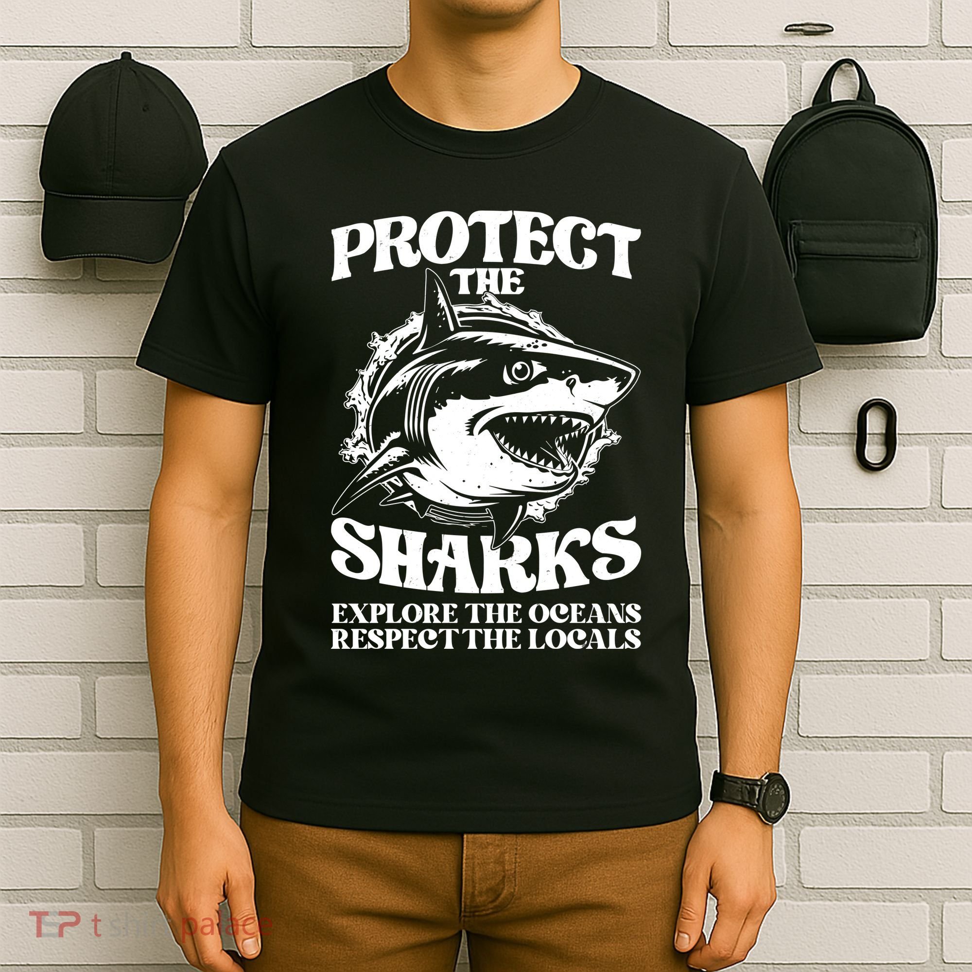 Retro Protect The Sharks Explore The Oceans Respect The Locals Shark Week Lover T-Shirt