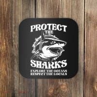 Retro Protect The Sharks Explore The Oceans Respect The Locals Shark Week Lover Coaster thumb 0