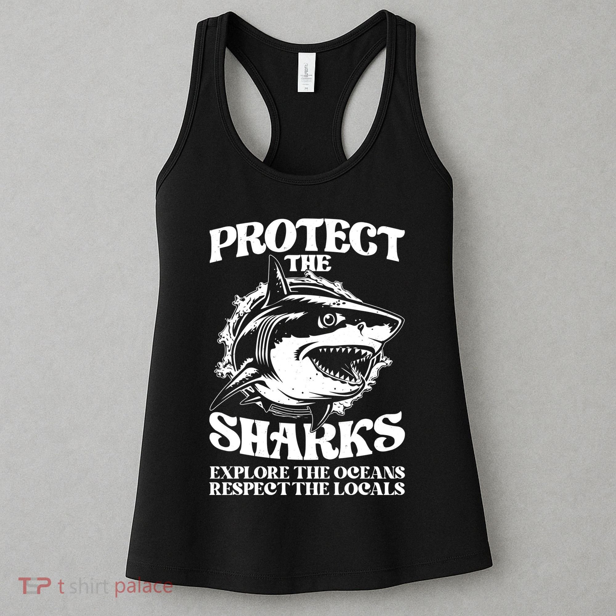 Retro Protect The Sharks Explore The Oceans Respect The Locals Shark Week Lover Women's Tank Top