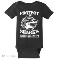 Retro Protect The Sharks Explore The Oceans Respect The Locals Shark Week Lover Baby Bodysuit thumb 0