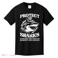 Retro Protect The Sharks Explore The Oceans Respect The Locals Shark Week Lover Kids T-Shirt thumb 0
