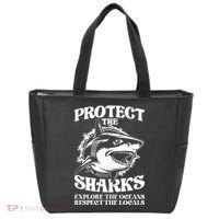 Retro Protect The Sharks Explore The Oceans Respect The Locals Shark Week Lover Tote Bag thumb 0