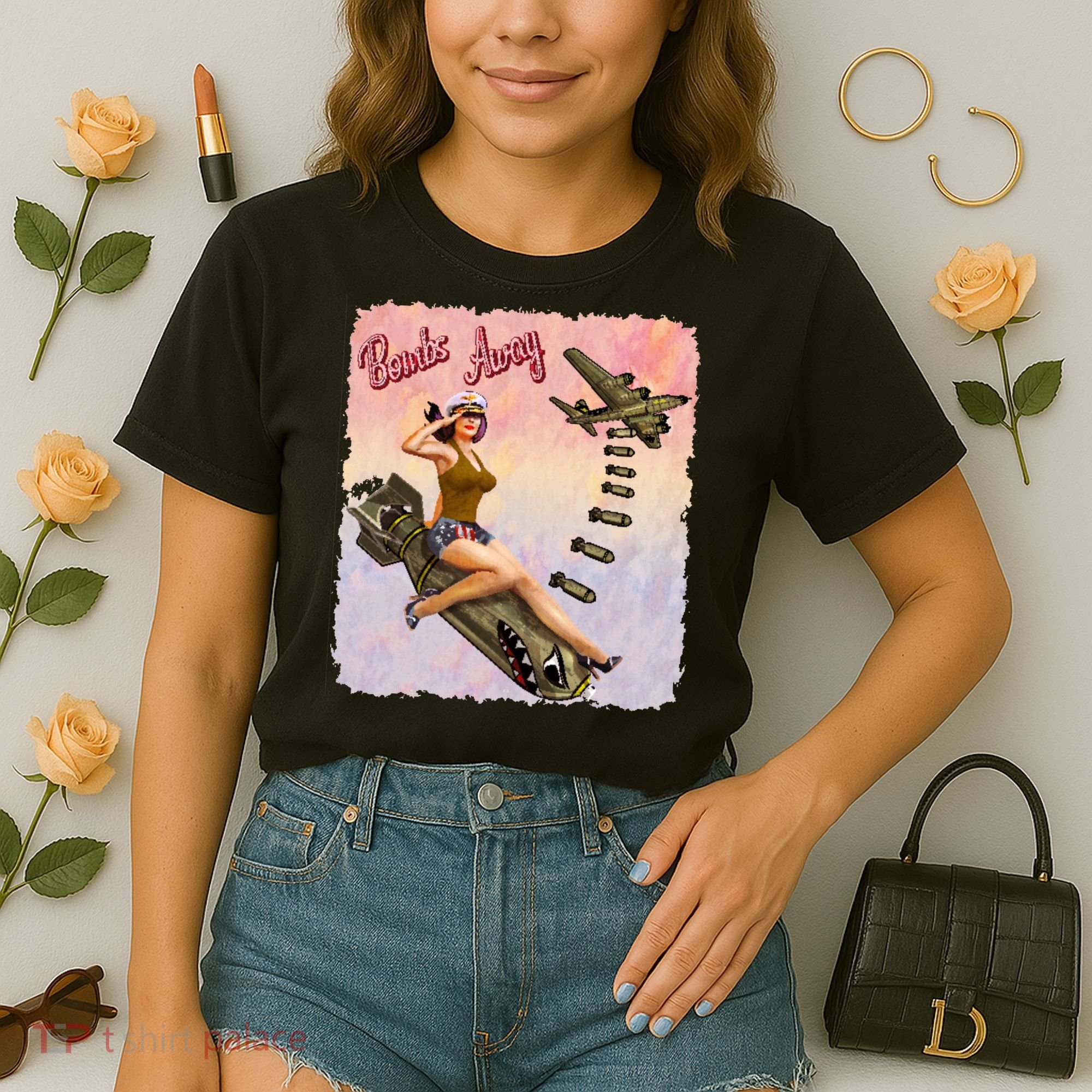 Retro Pin Up Girl Bombs Away Retro Comfort Colors Boxy T-Shirt
