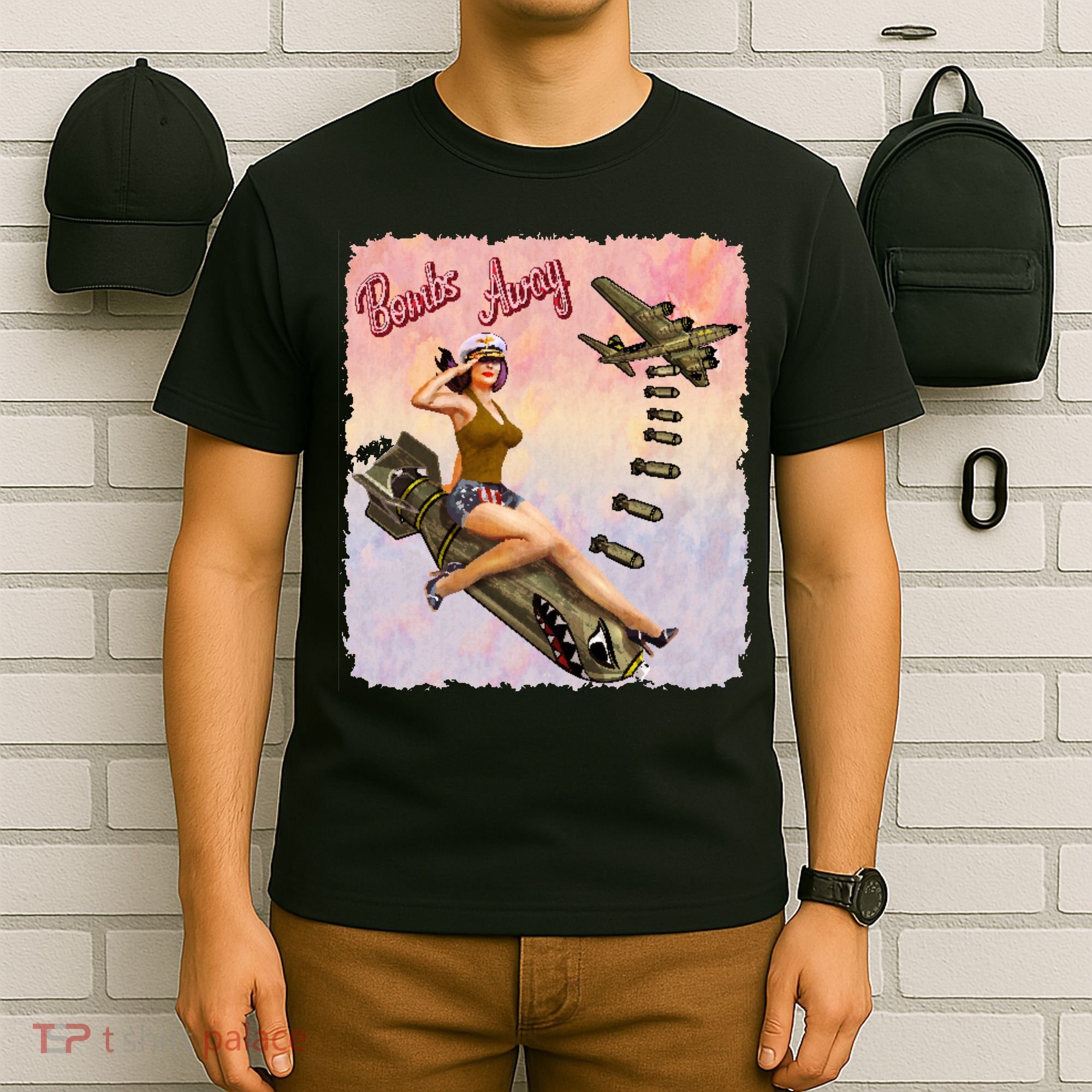 Retro Pin Up Girl Bombs Away Retro T-Shirt