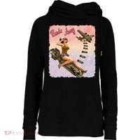 Retro Pin Up Girl Bombs Away Retro Womens Funnel Neck Pullover Hood thumb 0