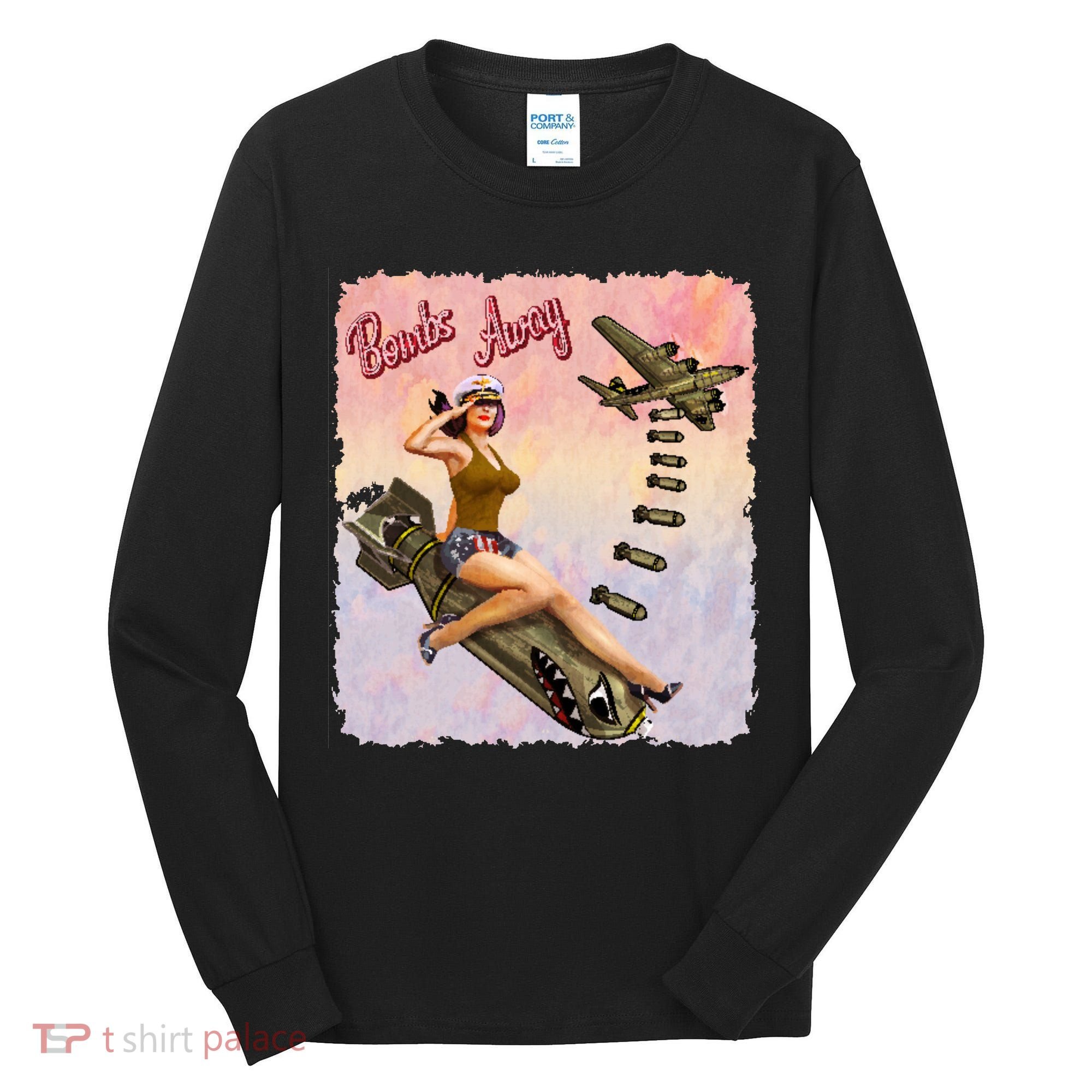 Retro Pin Up Girl Bombs Away Retro Tall Long Sleeve Shirt