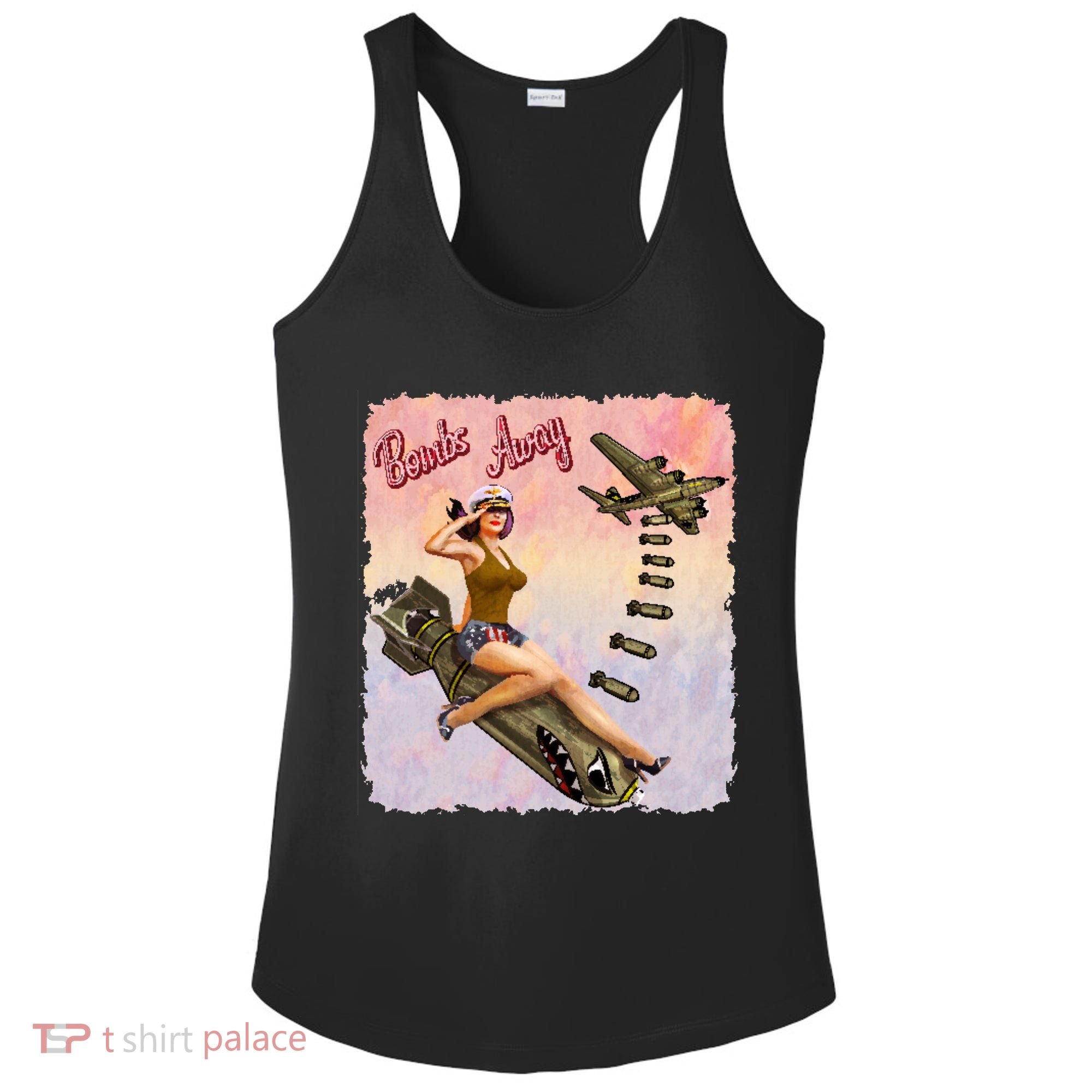 Retro Pin Up Girl Bombs Away Retro Ladies PosiCharge Competitor Racerback Tank
