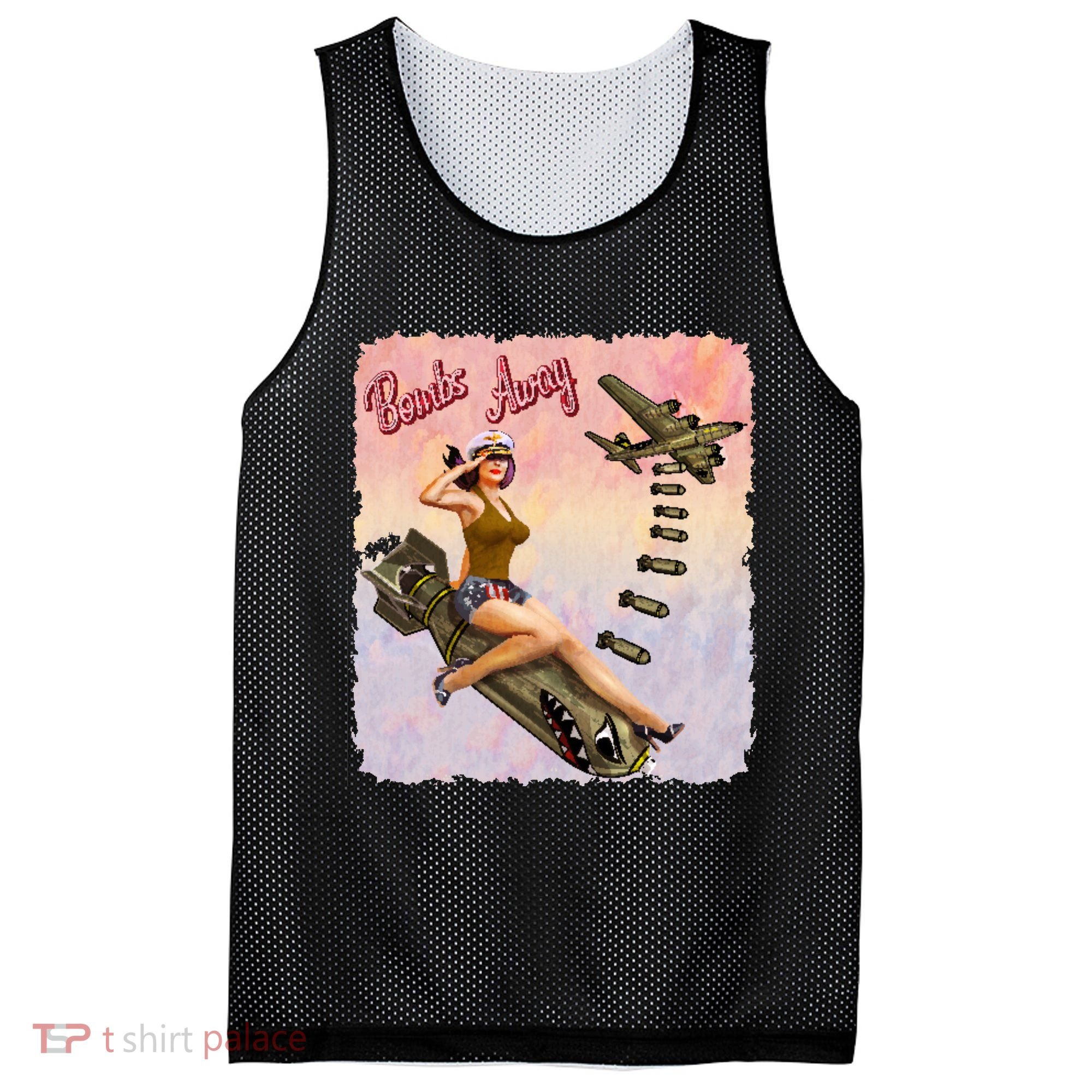 Retro Pin Up Girl Bombs Away Retro Mesh Reversible Basketball Jersey Tank
