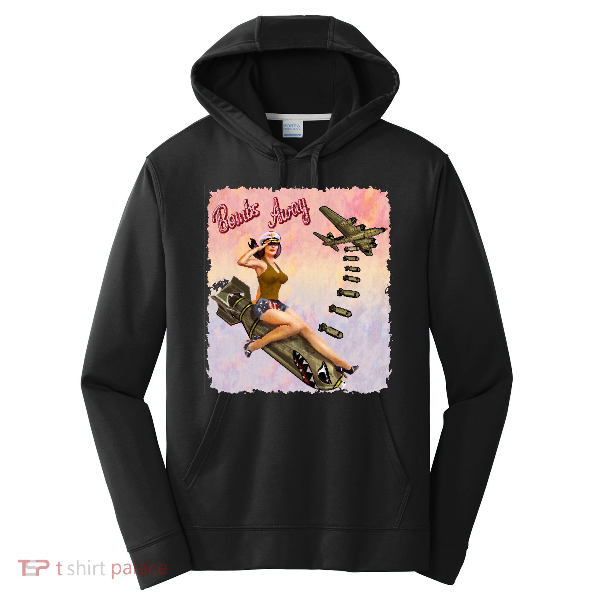 Retro Pin Up Girl Bombs Away Retro Performance Fleece Hoodie