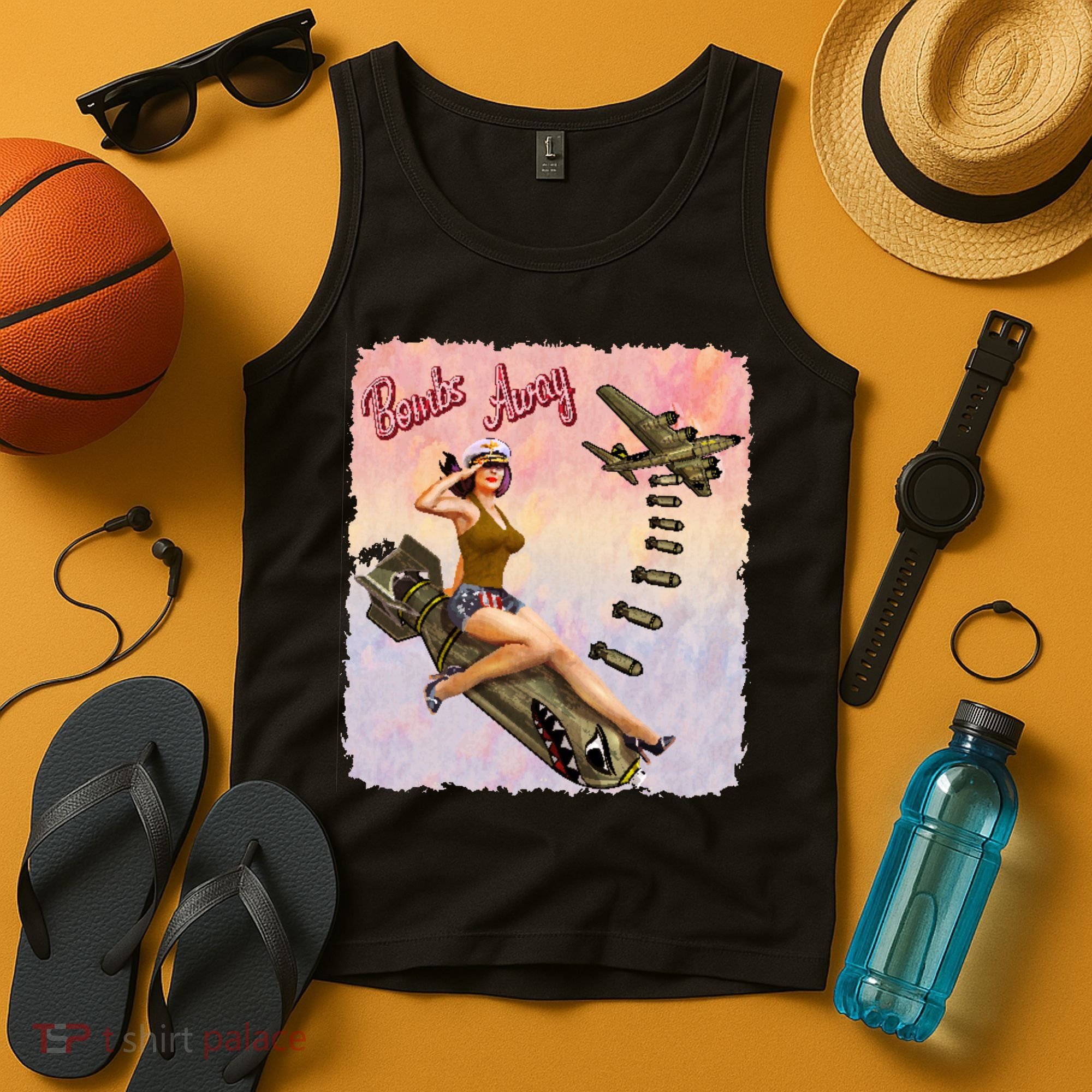 Retro Pin Up Girl Bombs Away Retro Tank Top