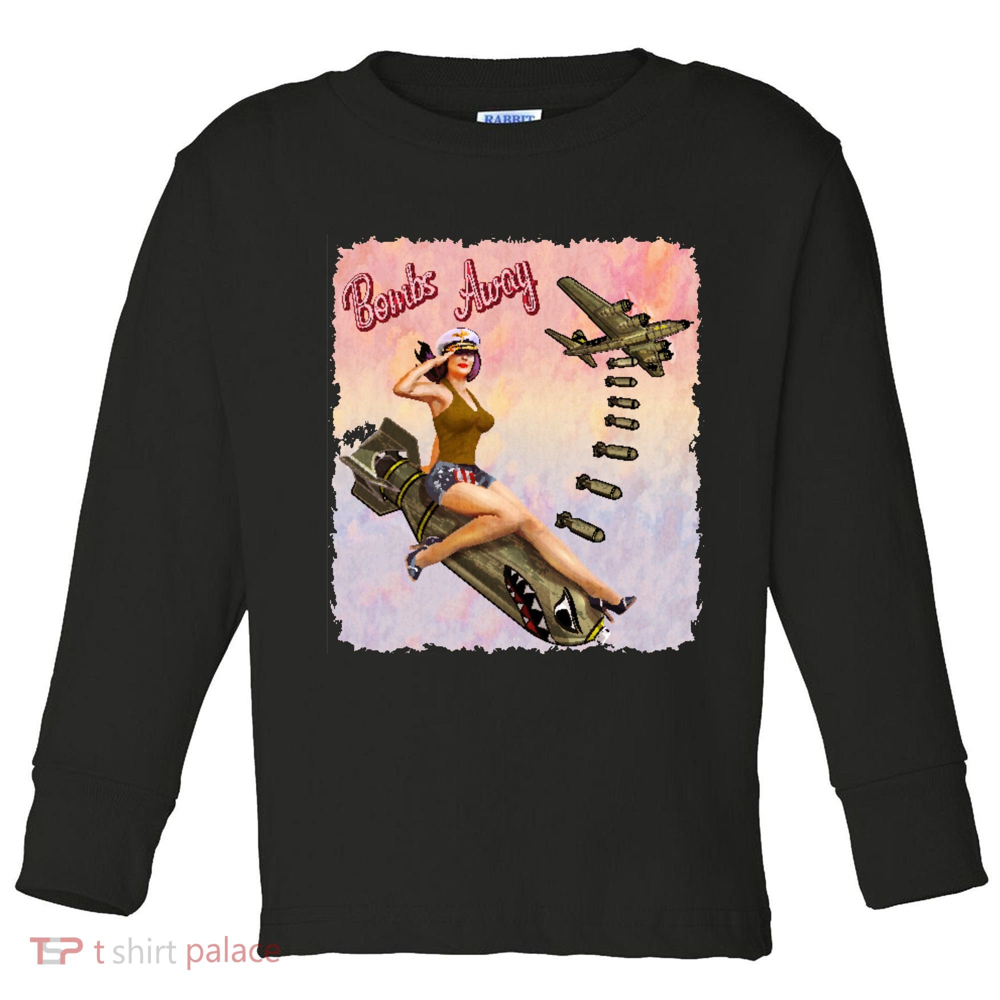 Retro Pin Up Girl Bombs Away Retro Toddler Long Sleeve Shirt