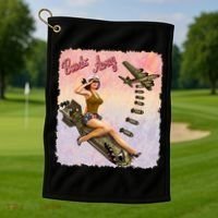Retro Pin Up Girl Bombs Away Retro Golf Towel thumb 1