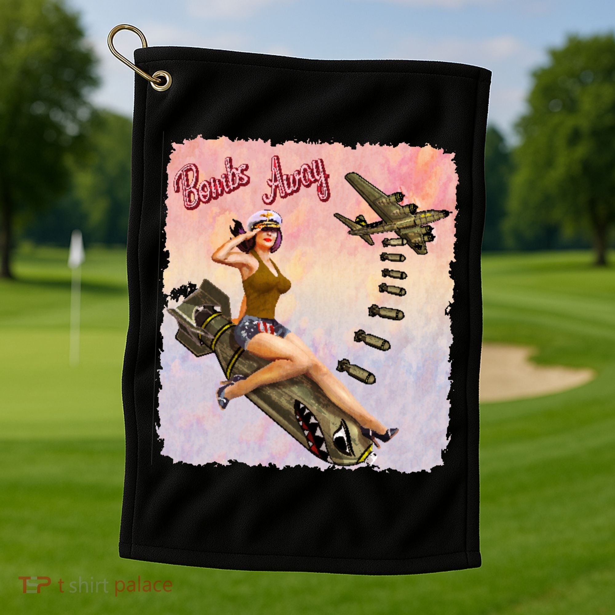 Retro Pin Up Girl Bombs Away Retro Golf Towel