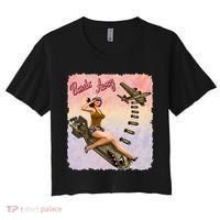 Retro Pin Up Girl Bombs Away Retro Women's Crop Top Tee thumb 0