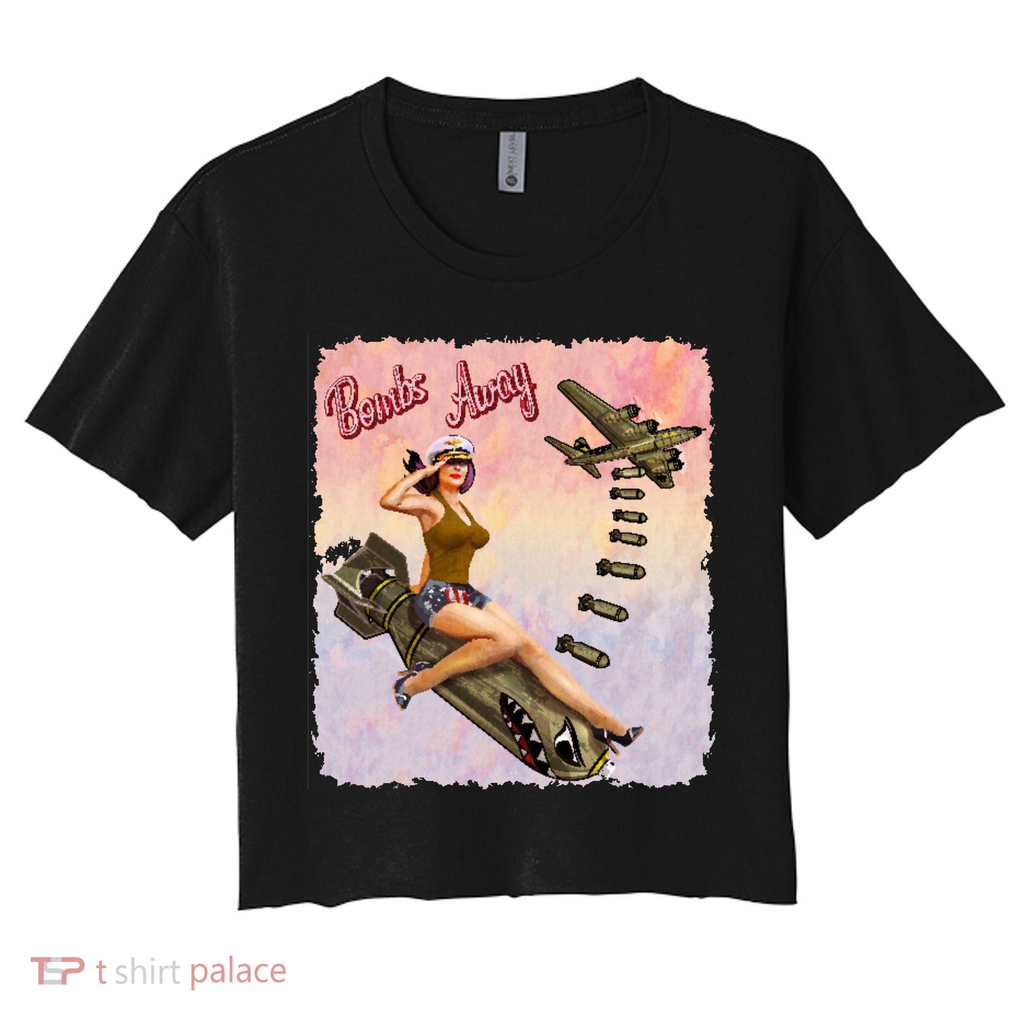 Retro Pin Up Girl Bombs Away Retro Women's Crop Top Tee