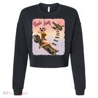 Retro Pin Up Girl Bombs Away Retro Cropped Pullover Crew thumb 0