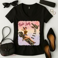 Retro Pin Up Girl Bombs Away Retro Women's V-Neck T-Shirt thumb 2