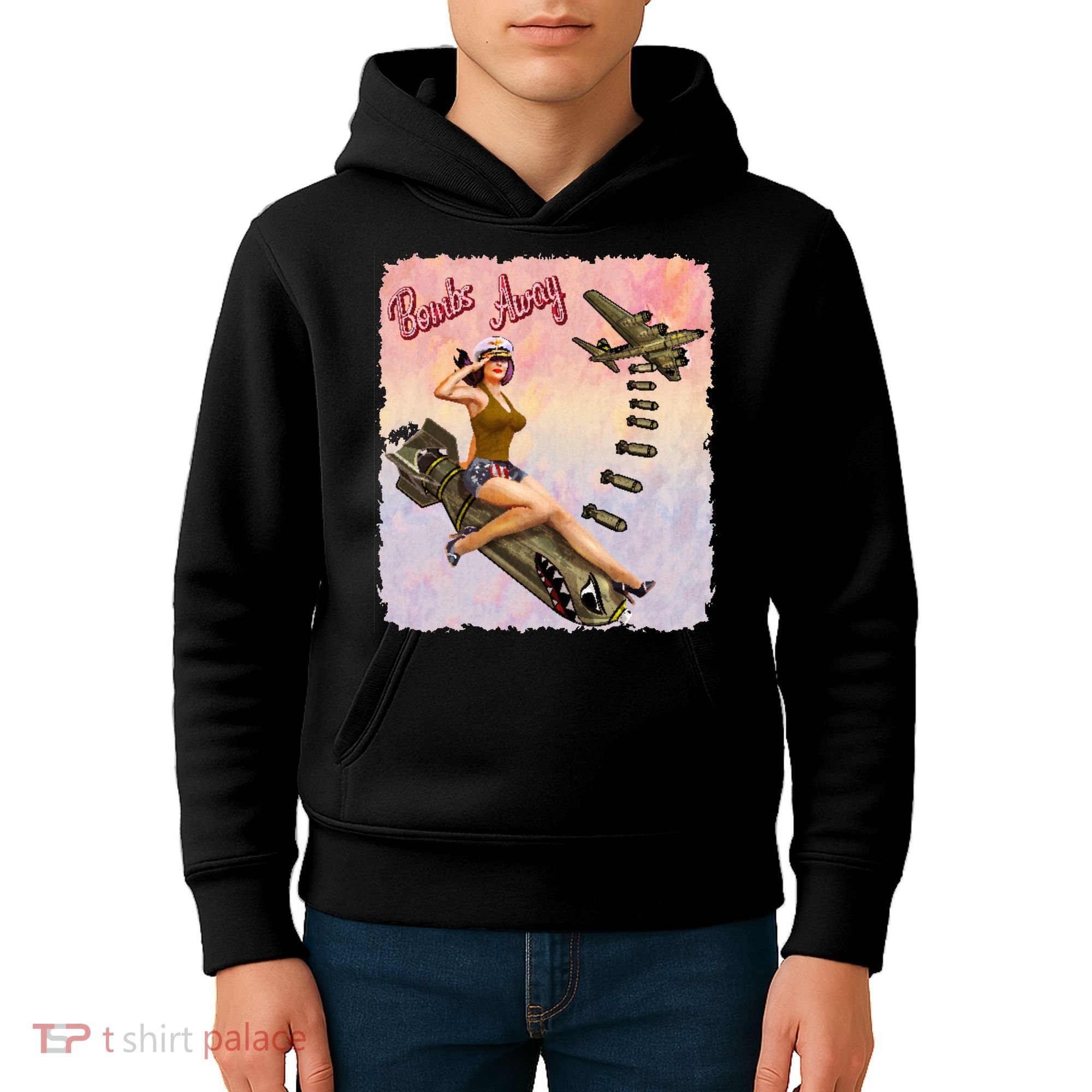Retro Pin Up Girl Bombs Away Retro Kids Hoodie