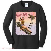 Retro Pin Up Girl Bombs Away Retro Kids Long Sleeve Shirt thumb 0